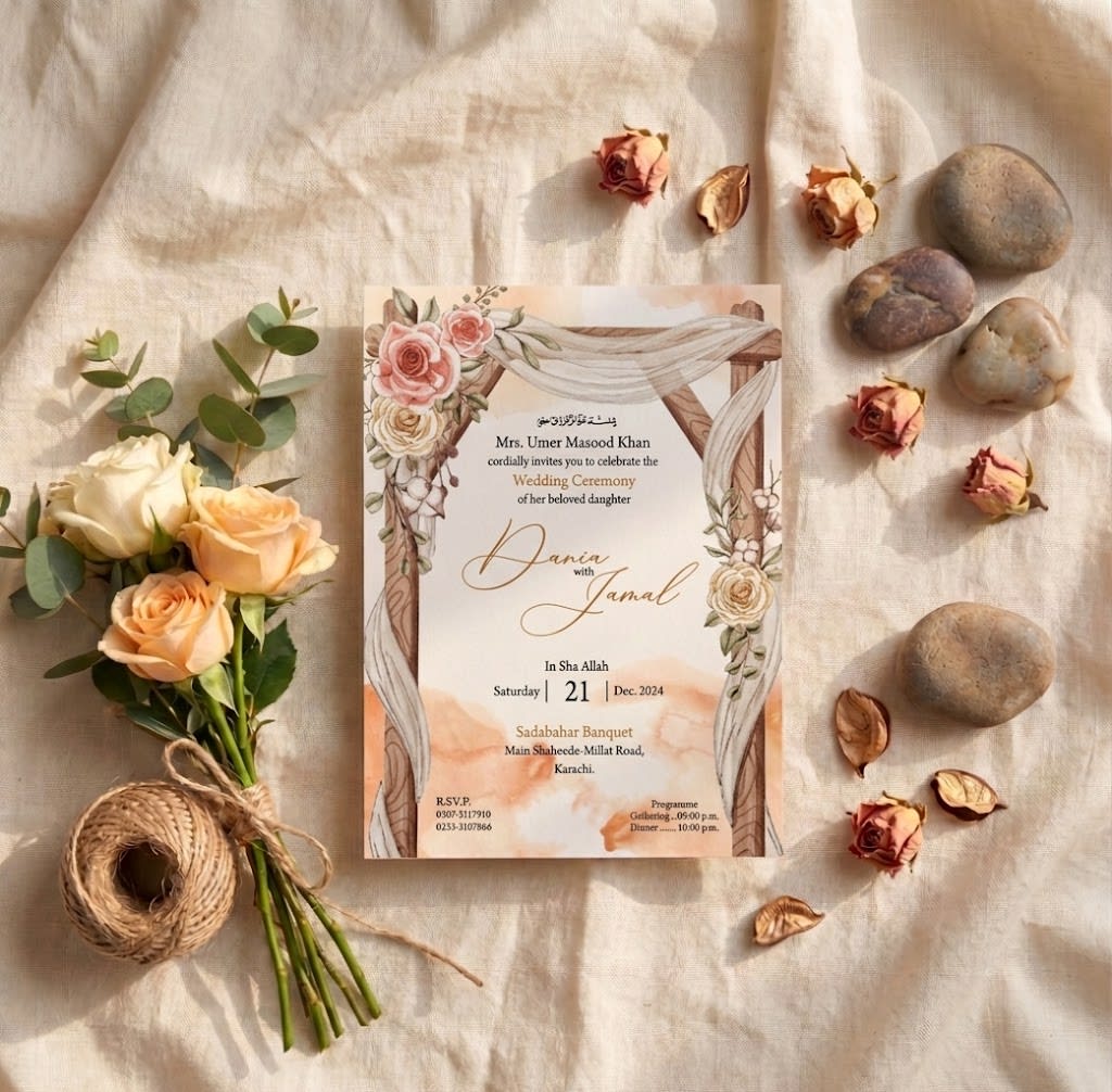 Watercolour Floral Arch Save the Date Card | Shahi Bulawa Karachi thumbnail 2