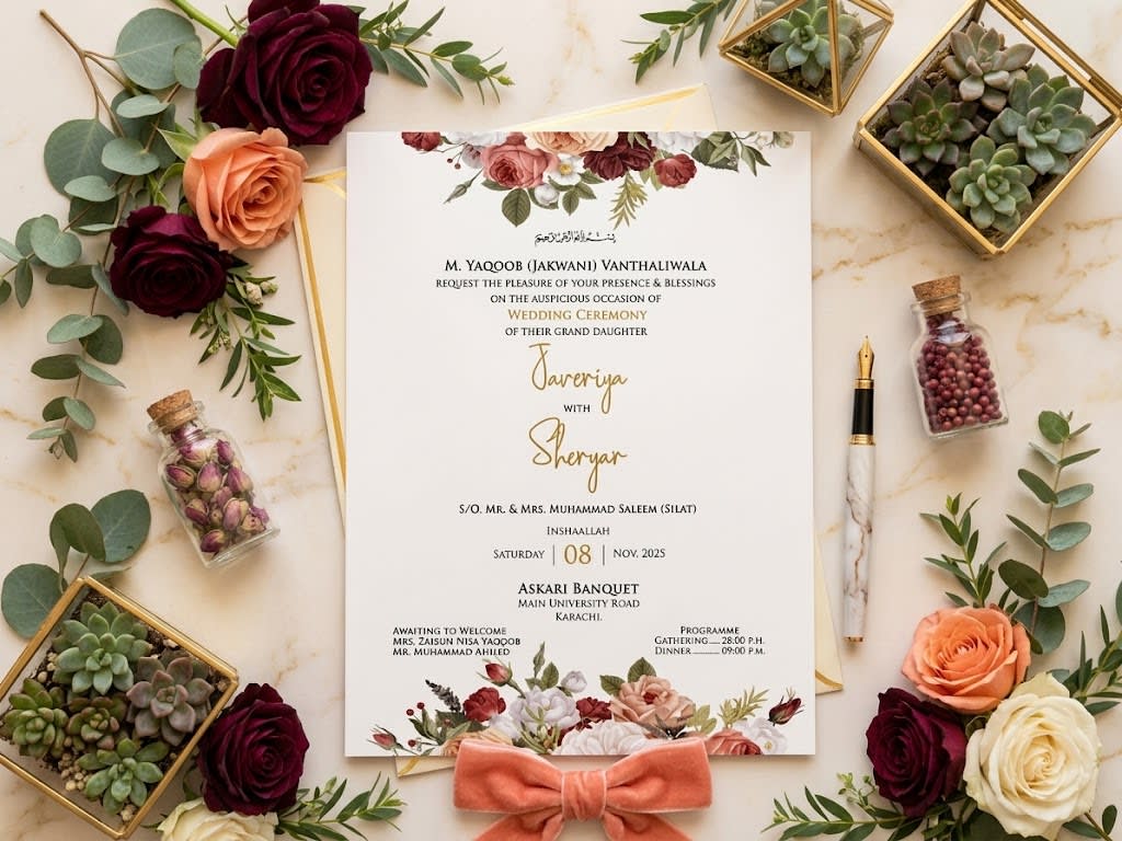 Embossed Grid Navy Velvet Invitation Card | Shahi Bulawa Karachi thumbnail 2