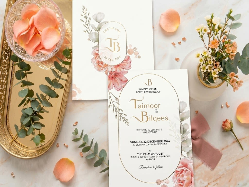 Monogram Oval Eucalyptus Save the Date Card | Shahi Bulawa Karachi thumbnail 3