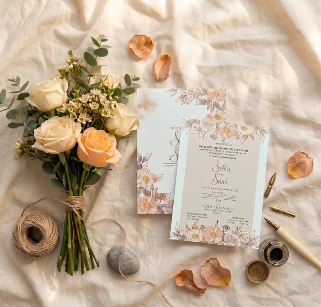 Blush Wild Rose Wedding Ceremony Card Set | Shahi Bulawa Karachi thumbnail 3