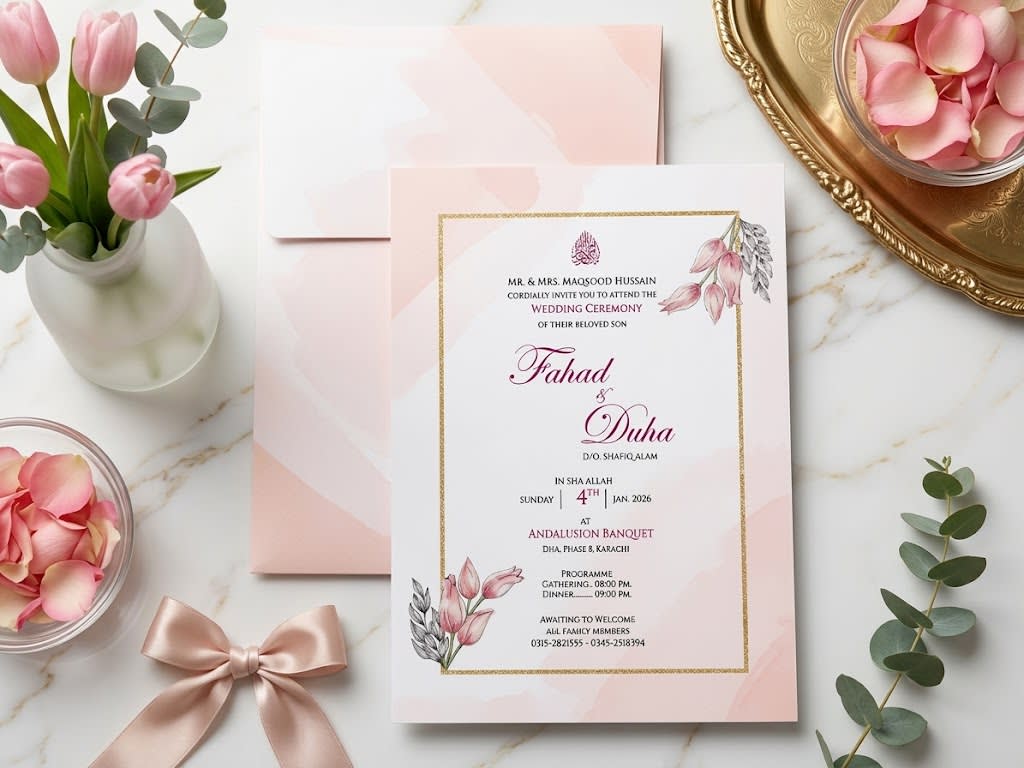 Geometric Diamond Frame Save the Date Card | Shahi Bulawa Karachi thumbnail 3