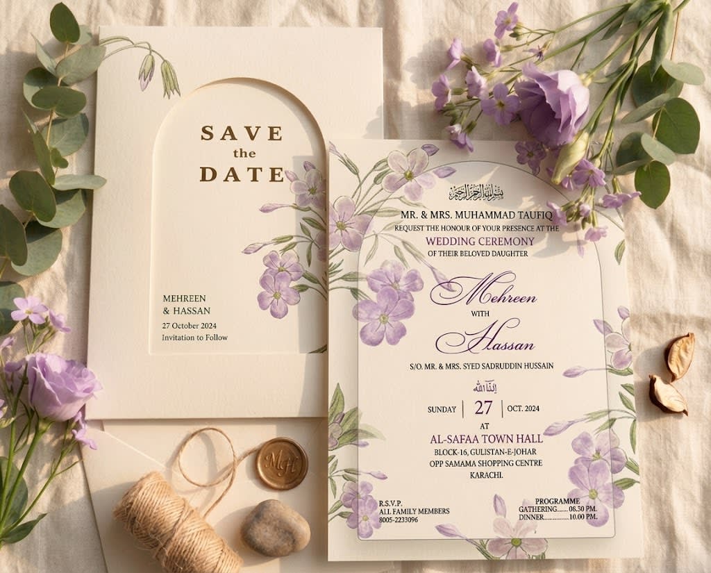 Periwinkle Arch Wedding Ceremony Card Set | Shahi Bulawa Karachi thumbnail 3