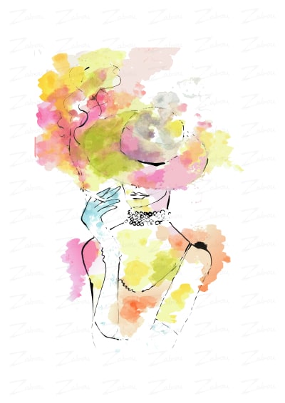 Tableau aquarelle La fumeuse, disponible en affiche d'art à encadrer