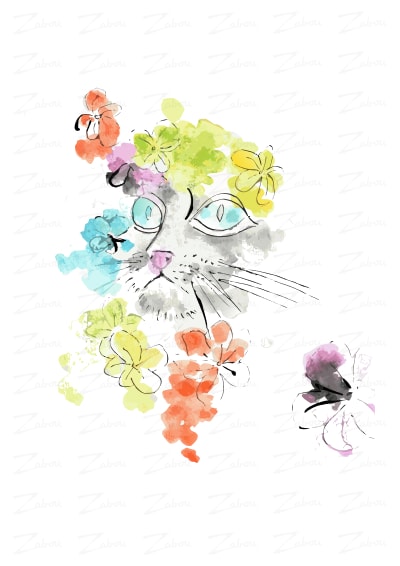 Tableau aquarelle Le chat, disponible en affiche d'art à encadrer