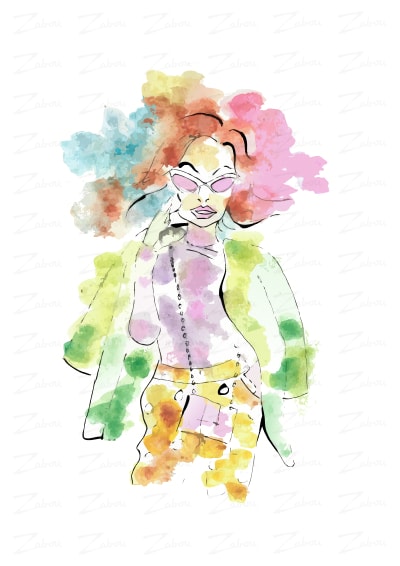 Tableau aquarelle La styliste, disponible en affiche d'art à encadrer
