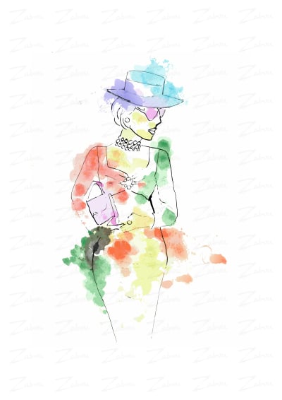 Tableau aquarelle La bourgeoise, disponible en affiche d'art à encadrer