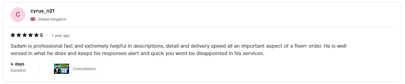 Client review screenshot 1 for Sadam Barkat