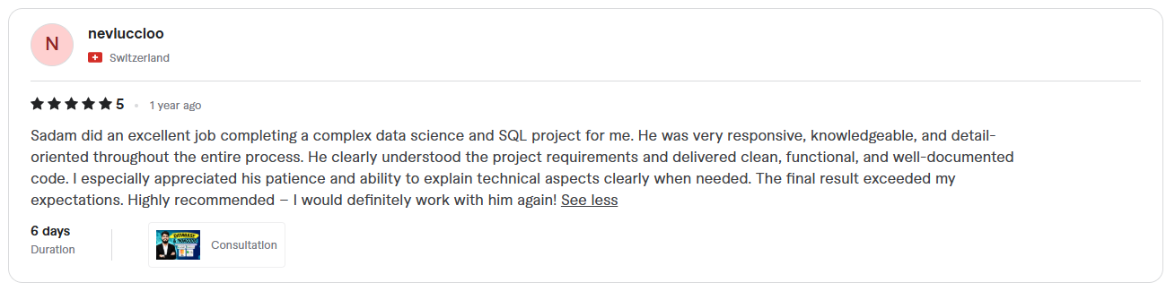 Client review screenshot 4 for Sadam Barkat