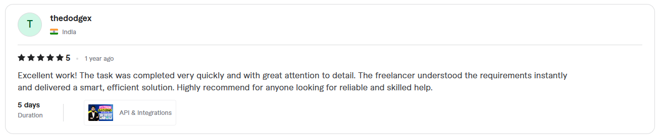 Client review screenshot 5 for Sadam Barkat