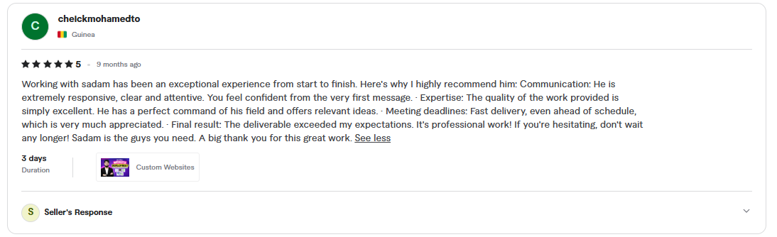 Client review screenshot 17 for Sadam Barkat