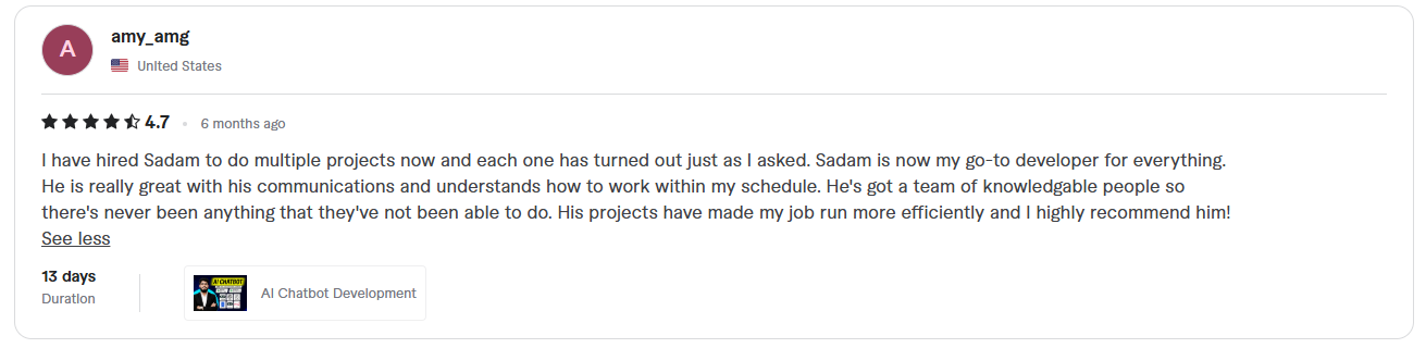 Client review screenshot 19 for Sadam Barkat