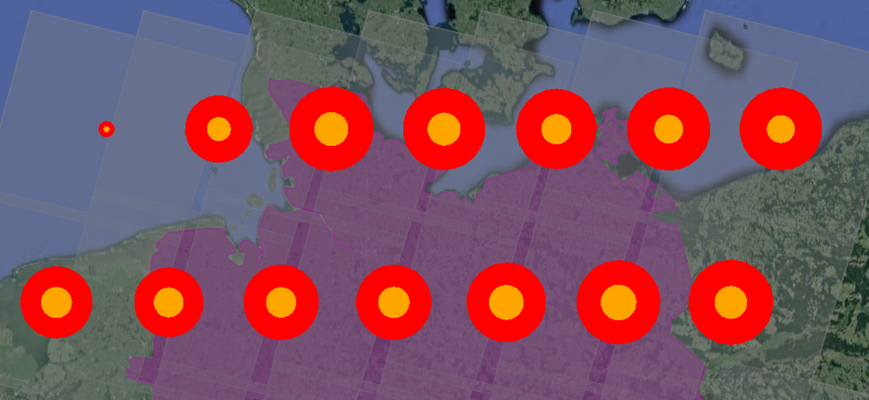 Image availability and cloud cover represented by circle size