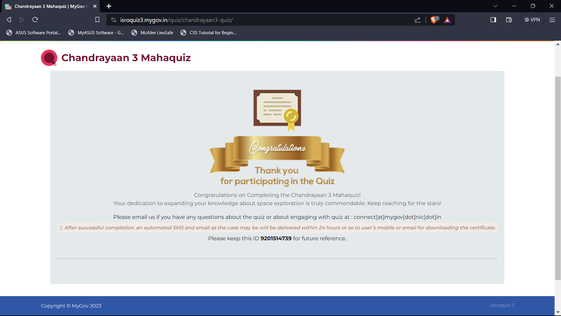 Chandrayaan 3 MahaQuiz Certificate