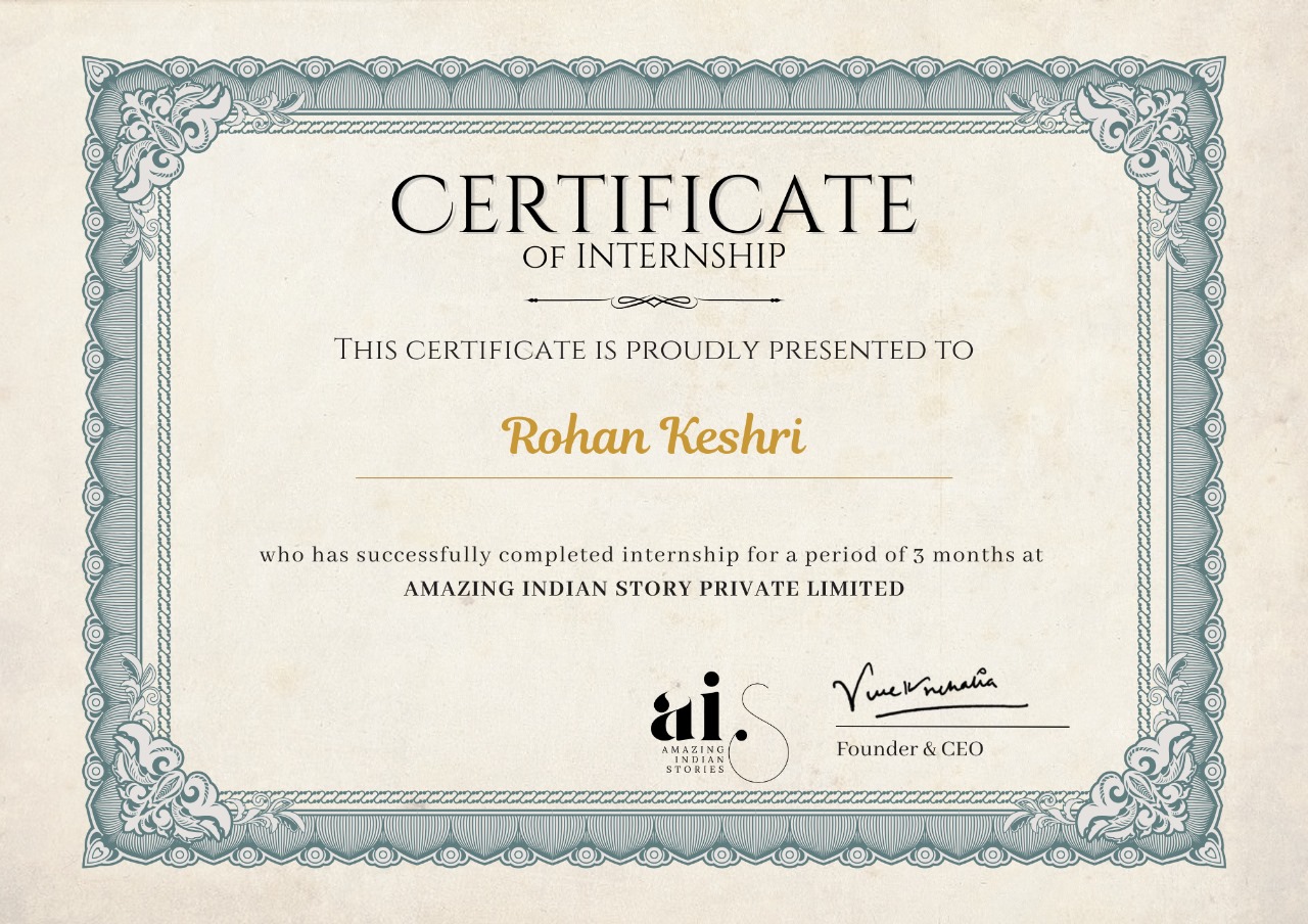 Amazing Indian Stories Internship Certificate