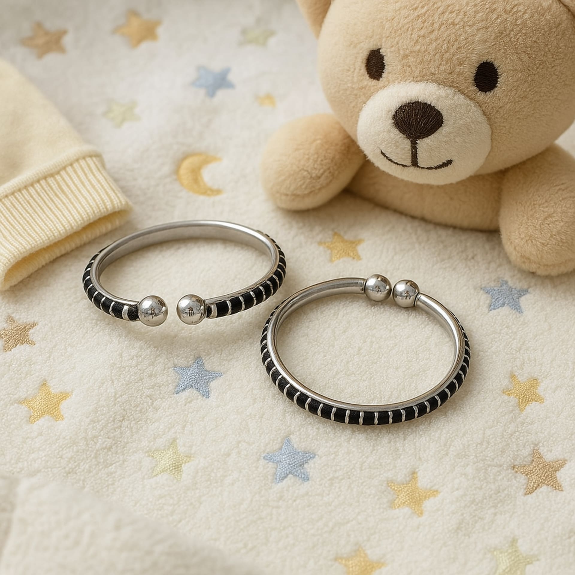 Kids’ Black Bead Silver Bracelet image 1