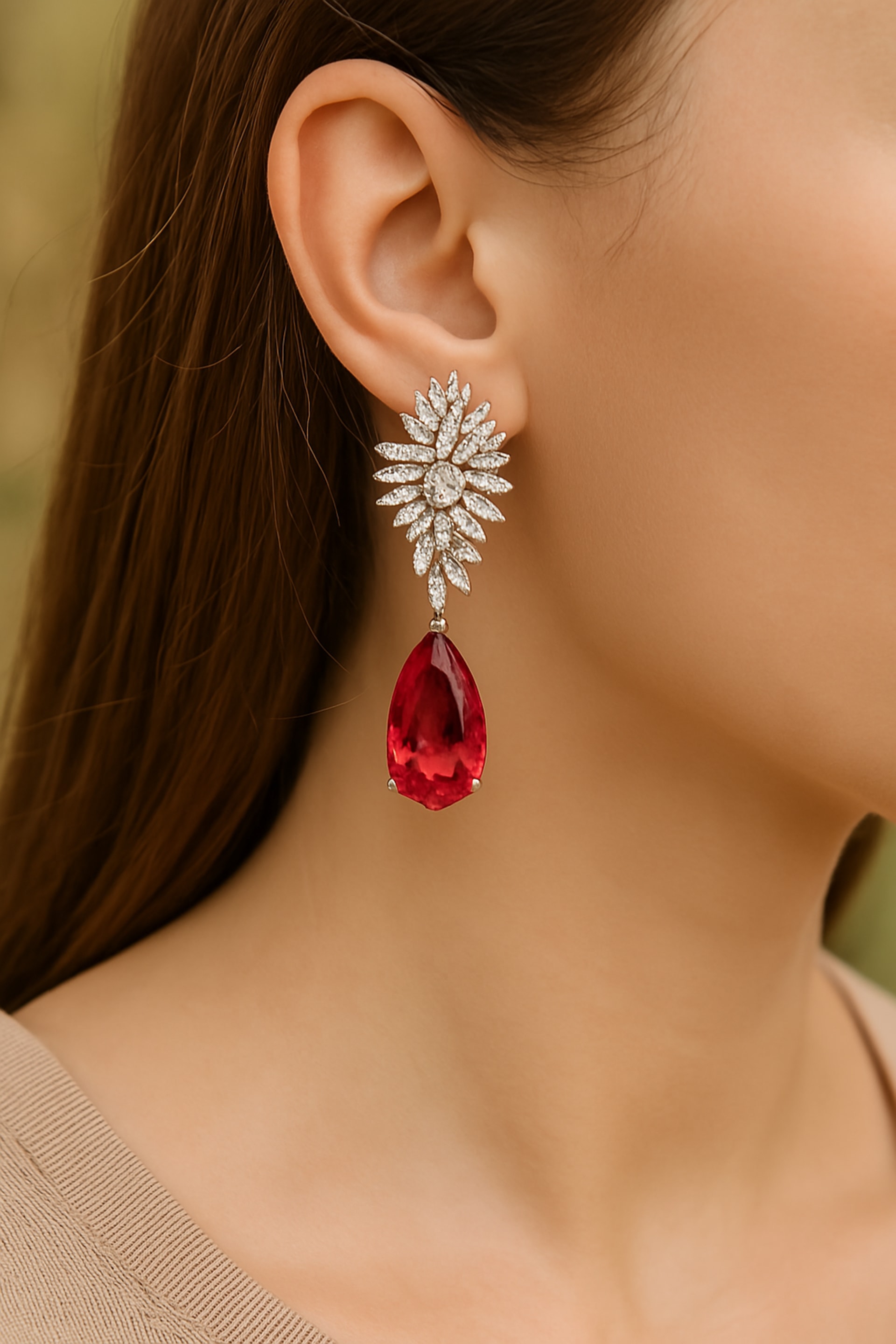 Crimson Bloom – Statement Drop Earrings image 3
