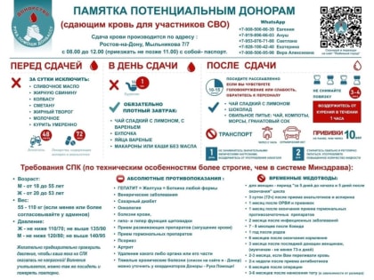 Жители Ростовской области могут стать донорами крови для бойцов СВО
