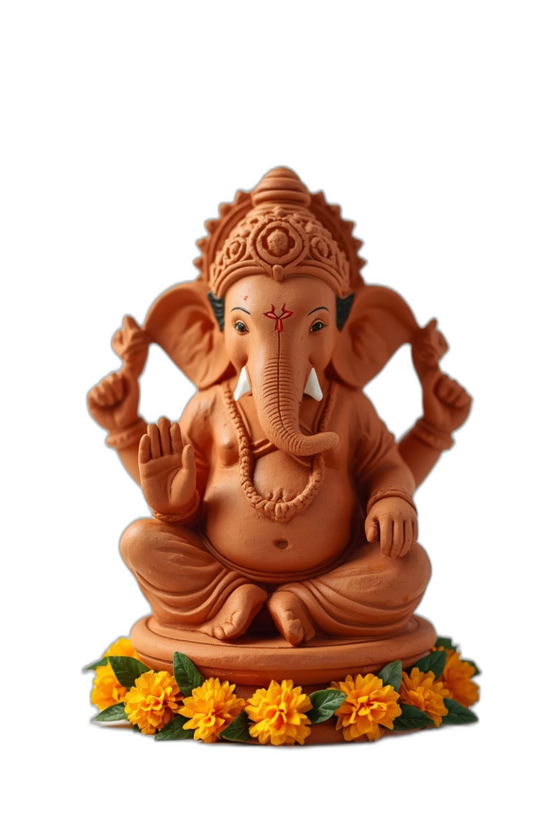 Clay Ganesh Idol PNG – Traditional Ganpati HD Download