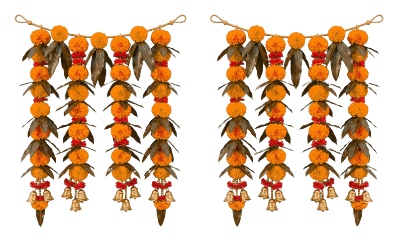 Marigold Garland PNG with Bells | Free Diwali & Dussehra Toran Image