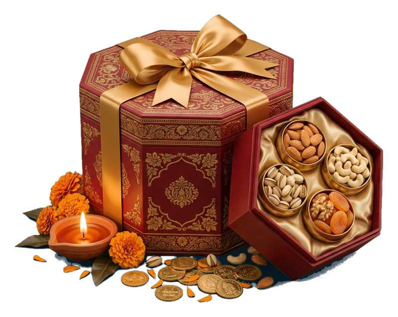 Diwali Gift Box PNG | Free 2026 Dry Fruits Hamper Transparent Image