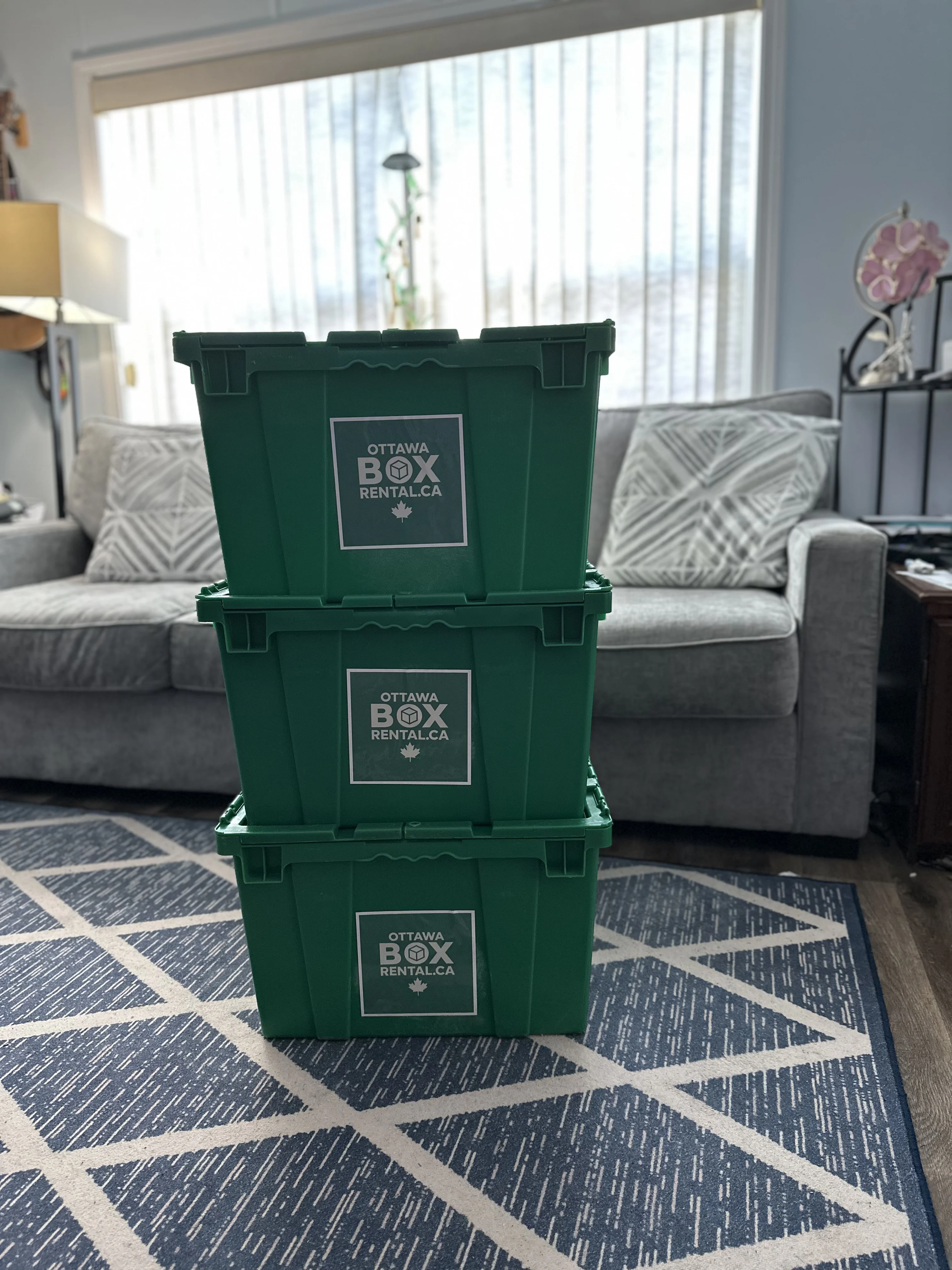 Green moving box rentals from Ottawa Box Rental in Greely on RAS