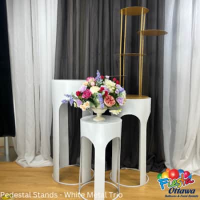 Pedestal Stand - White Metal - Trio Set for rent in Ottawa