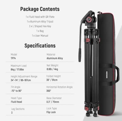 74" Video Tripod with Fluid Head – photo 9 in Ottawa