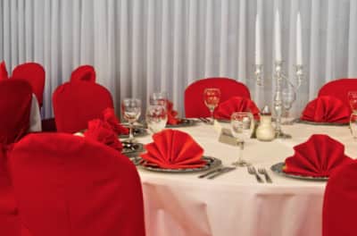 Bold Red Satin Universal Chair Covers – photo 3 in Nepean