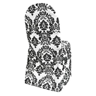 Black And White Damask Polyester Banquet Chair Covers for rent in Nepean