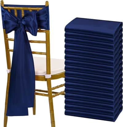 Navy Blue Satin Chair Sash for rent in Nepean