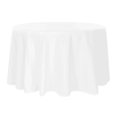 Polyester 132" Round Tablecloth - White for rent in Nepean