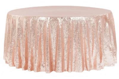 120 inch Round Sequin Table Linen Blush for rent in Arnprior