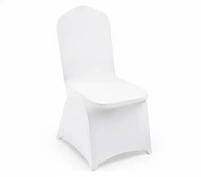 White Universal Flat Back Spandex Chair Cover for rent in Arnprior