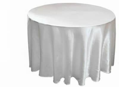 Tablecloth White Satin 120 inch Round for rent in Kanata