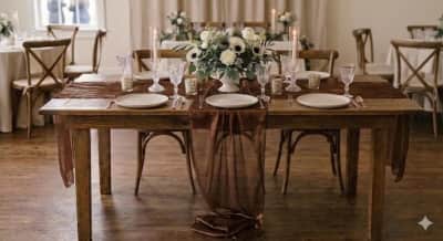 Chocolate Table Runner 14 x 108 inch Organza for rent in Orléans