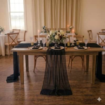 Table Runner Black Organza 14 x 108 inch for rent in Kanata