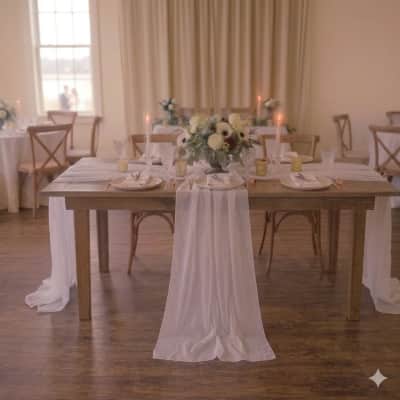Table Runner White Organza 14 x 108 inch for rent in Kanata