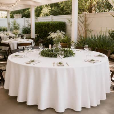 Tablecloth White Polyester 132 inch Round thumbnail Party-Event 1/3