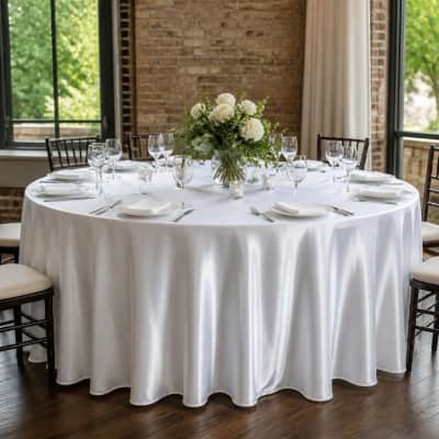 Tablecloth White Satin 120 inch Round thumbnail Party-Event 1/3