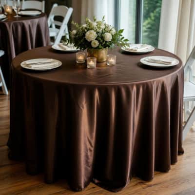 Tablecloth Chocolate Satin 120 inch Round thumbnail Party-Event 1/3