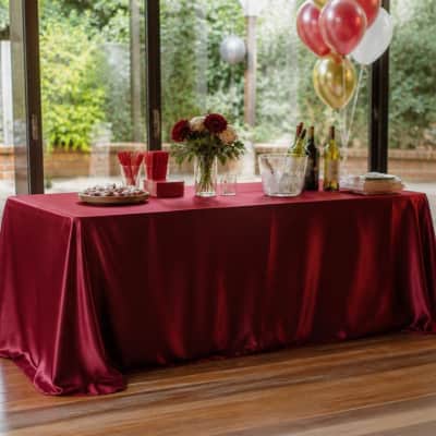 Tablecloth Burgundy Satin 90 x 156 inch Rectangle thumbnail Party-Event 1/3