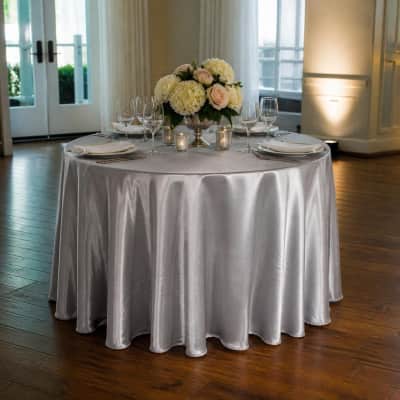 Tablecloth Silver Satin 120 inch Round thumbnail Party-Event 1/3