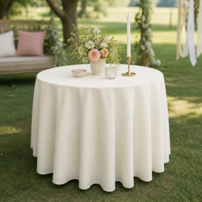 Ivory Tablecloth 120 inch Round Polyester thumbnail Party-Event 1/3