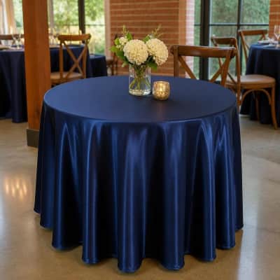 Navy Tablecloth 120 inch Round Satin thumbnail Party-Event 1/3