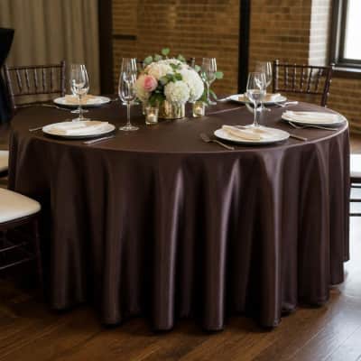 Chocolate Round Tablecloth Satin 120 inch thumbnail Party-Event 1/3