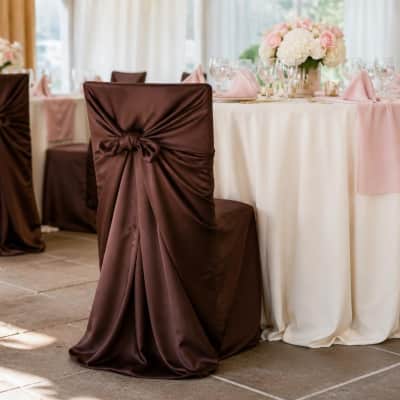 Chocolate Chair Covers Universal - Satin thumbnail Party-Event 1/4