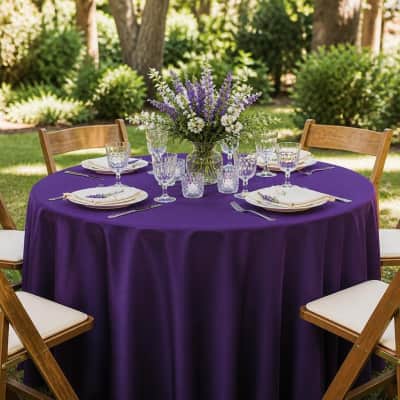 Purple Tablecloth 120 inch Round Polyester thumbnail Party-Event 1/3