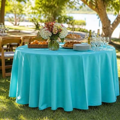 Turquoise Tablecloth 120 inch Round Polyester thumbnail Party-Event 1/3
