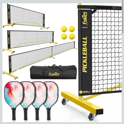 Fostoy Portable 3-in-1 Pickleball Set with 4 Paddles