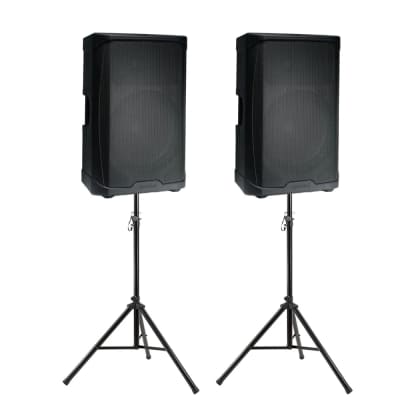 Pair of GD-215PRO 15 Powered PA Speakers with Stands